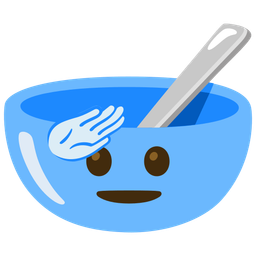 bowl with spoon and saluting face