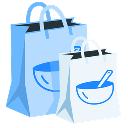 bowl with spoon and shopping bags