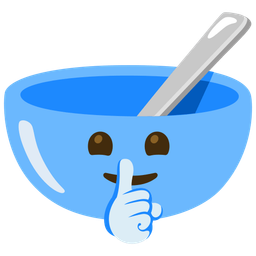 bowl with spoon and shushing face
