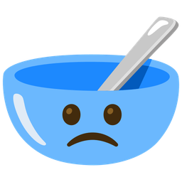 bowl with spoon and slightly frowning face