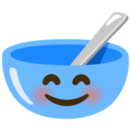 Bowl with spoon and Smiling face with smiling eyes