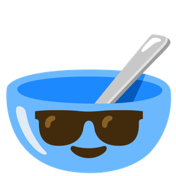 bowl with spoon and smiling face with sunglasses