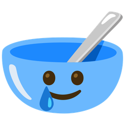 Bowl with spoon and Smiling face with tear