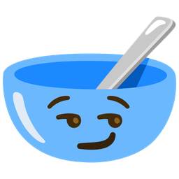 bowl with spoon and smirking face