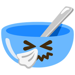 bowl with spoon and sneezing face