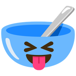 Bowl with spoon and Squinting face with tongue
