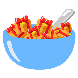 bowl with spoon and wrapped gift