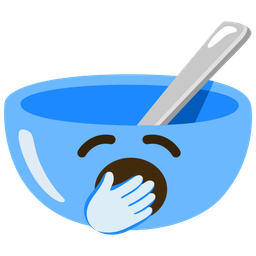 bowl with spoon and yawning face