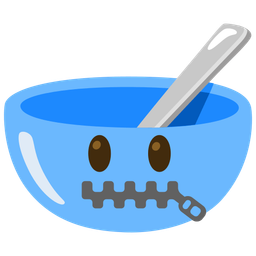 bowl with spoon and zipper-mouth face