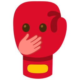 boxing glove and face with open eyes and hand over mouth