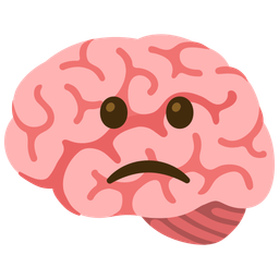 brain and slightly frowning face