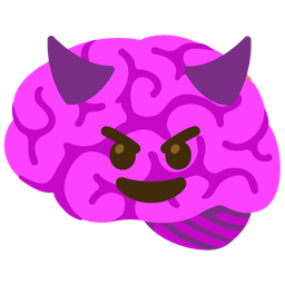 brain and smiling face with horns