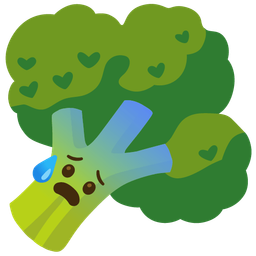 broccoli and anxious face with sweat