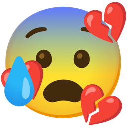 broken heart and anxious face with sweat