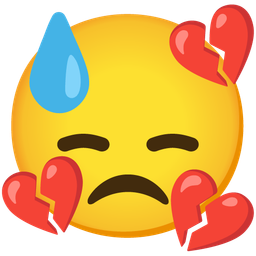 broken heart and downcast face with sweat