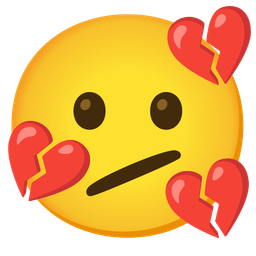 broken heart and face with diagonal mouth