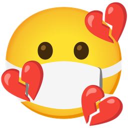 broken heart and face with medical mask