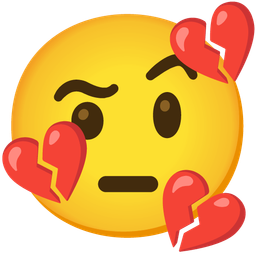 broken heart and face with raised eyebrow