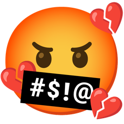 broken heart and face with symbols on mouth