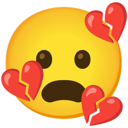 broken heart and frowning face with open mouth