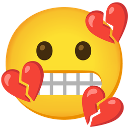 broken heart and grimacing face