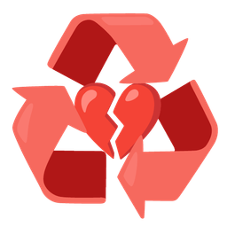 broken heart and recycling symbol