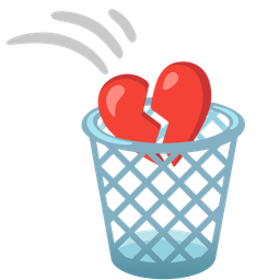 broken heart and wastebasket