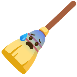 broom and anxious face with sweat