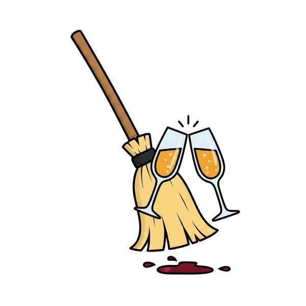 Broom and Clinking glasses