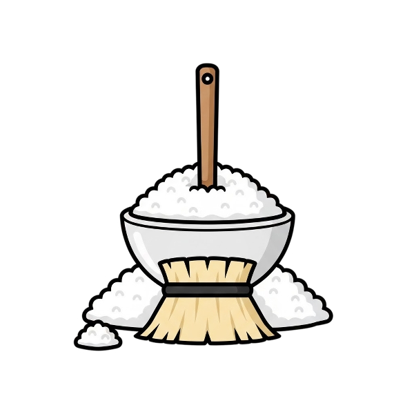 Broom and Cooked rice