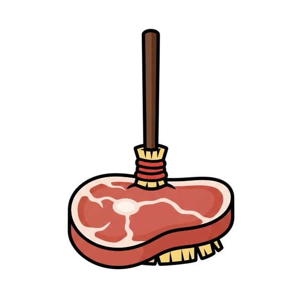 Broom and Cut of meat