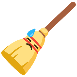 broom and downcast face with sweat