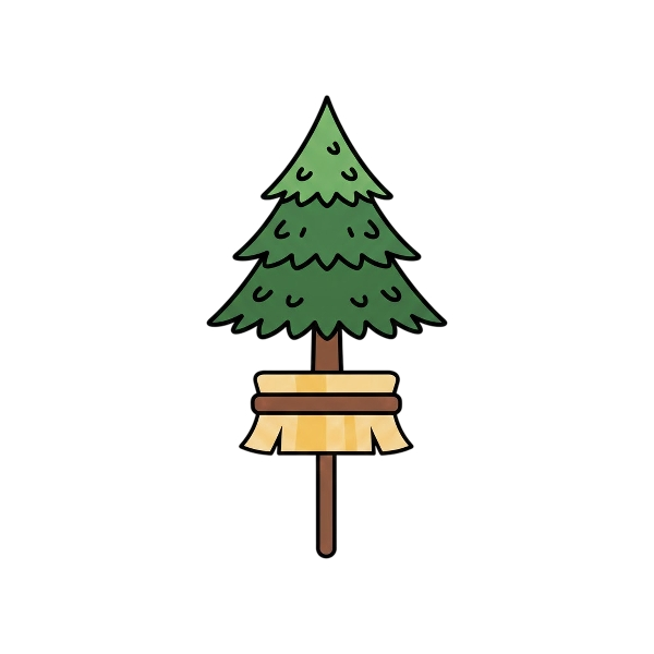 Broom and Evergreen tree