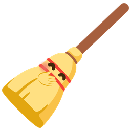 broom and face with hand over mouth