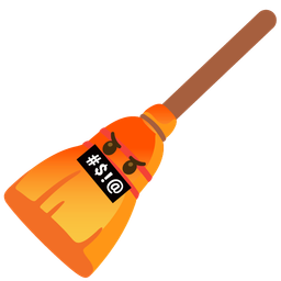 broom and face with symbols on mouth