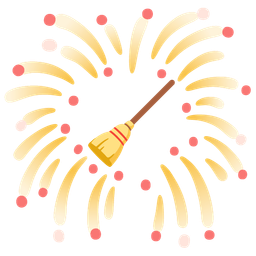 broom and fireworks