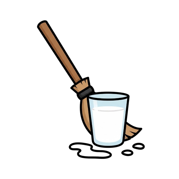 Broom and Glass of milk