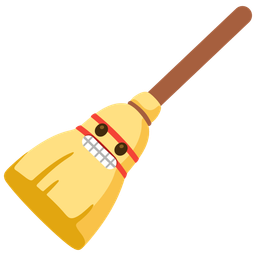 broom and grimacing face