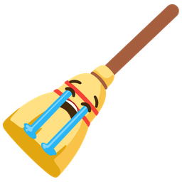 broom and loudly crying face