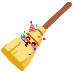 broom and partying face