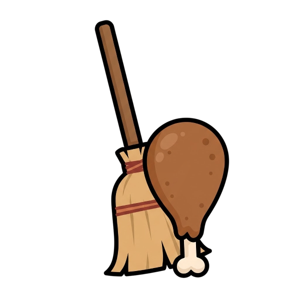Broom and Poultry leg