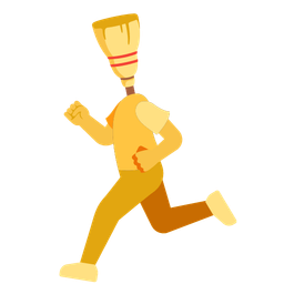 broom and running shoe