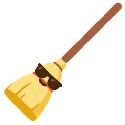 broom and smiling face with sunglasses