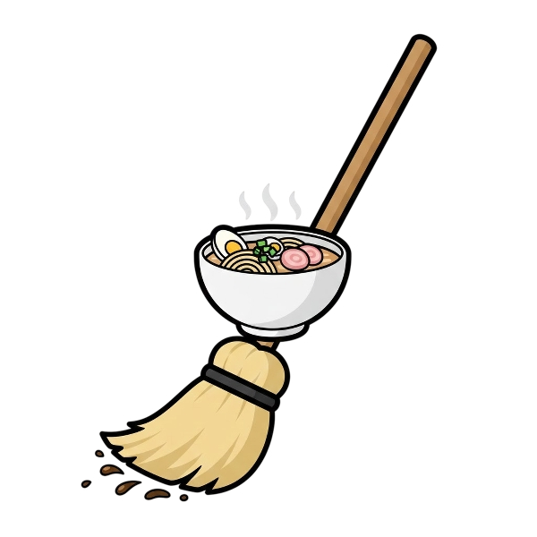 Broom and Steaming bowl