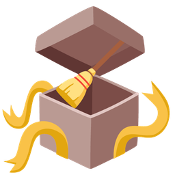 broom and wrapped gift