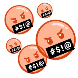 bubbles and face with symbols on mouth