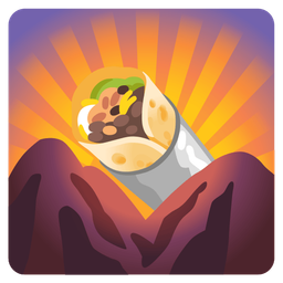 burrito and sunrise over mountains