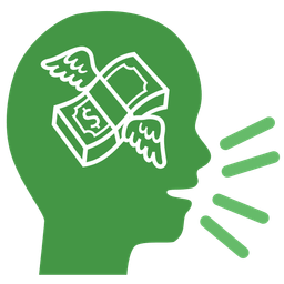 Bust in silhouette and Money with wings