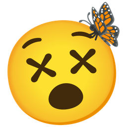 butterfly and face with crossed-out eyes