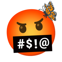 butterfly and face with symbols on mouth